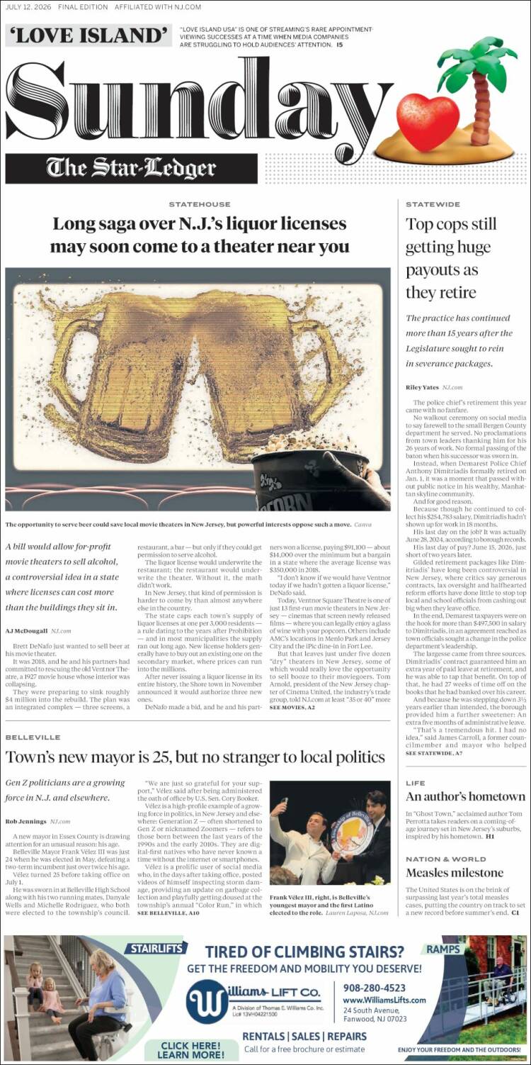 Portada de Star-Ledger (USA)