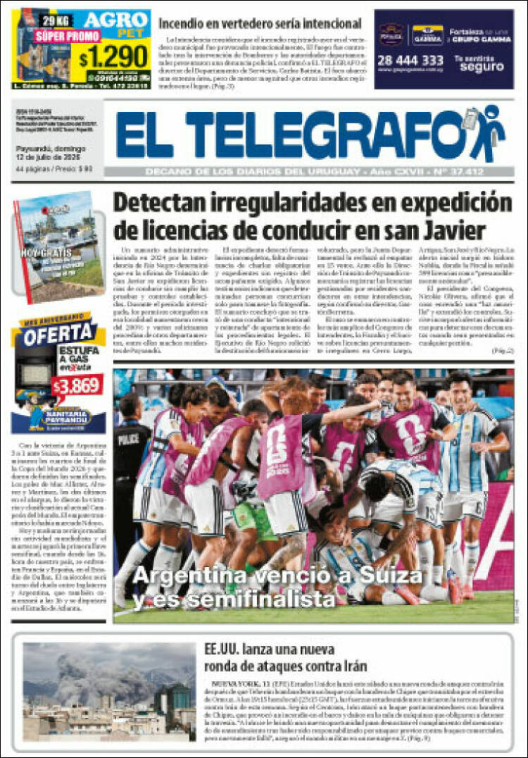 Portada de El Telégrafo (Uruguay)