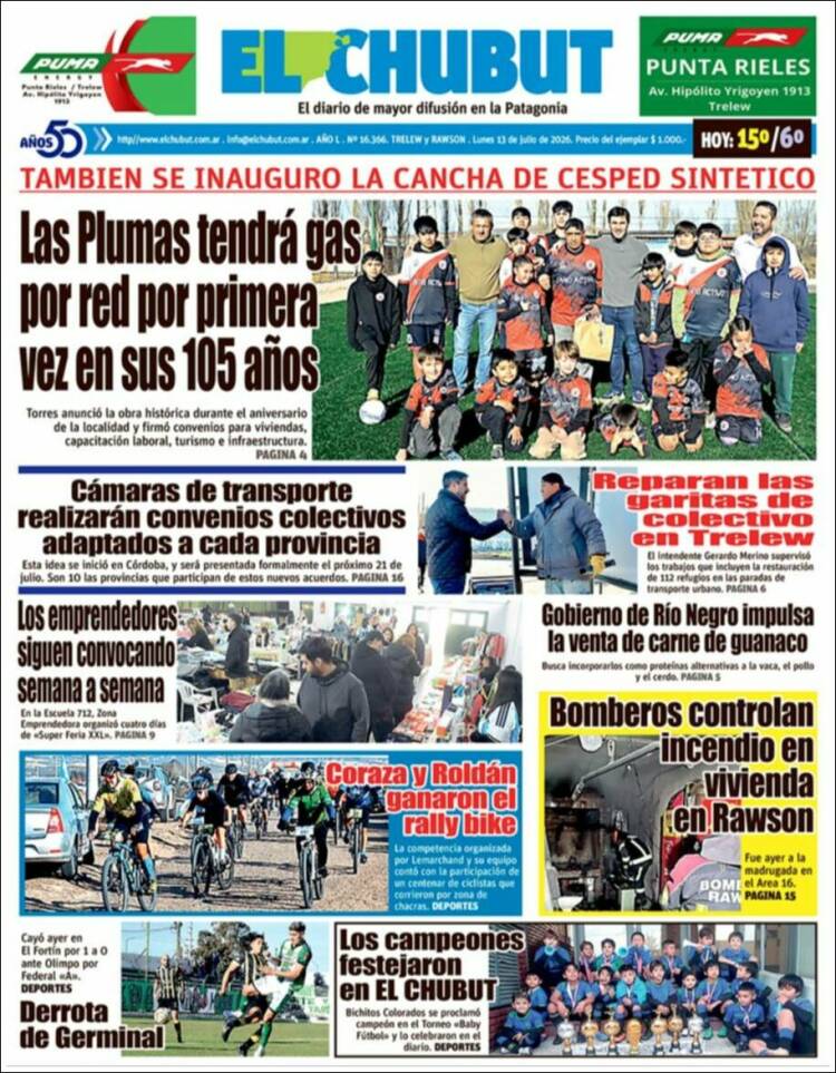 Portada de El Chubut (Argentina)