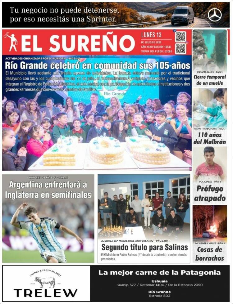 Portada de Diario El Sureño (Argentina)
