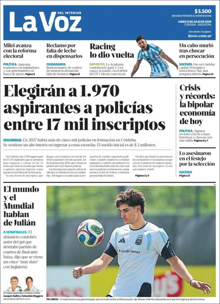 Portada de La Voz del Interior (Argentina)