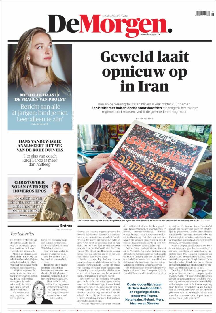 Portada de De Morgen (B&eacute;lgica)