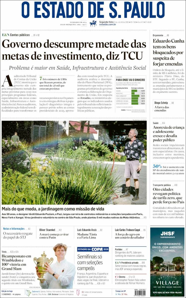 Portada de O Estado de São Paulo (Brasil)