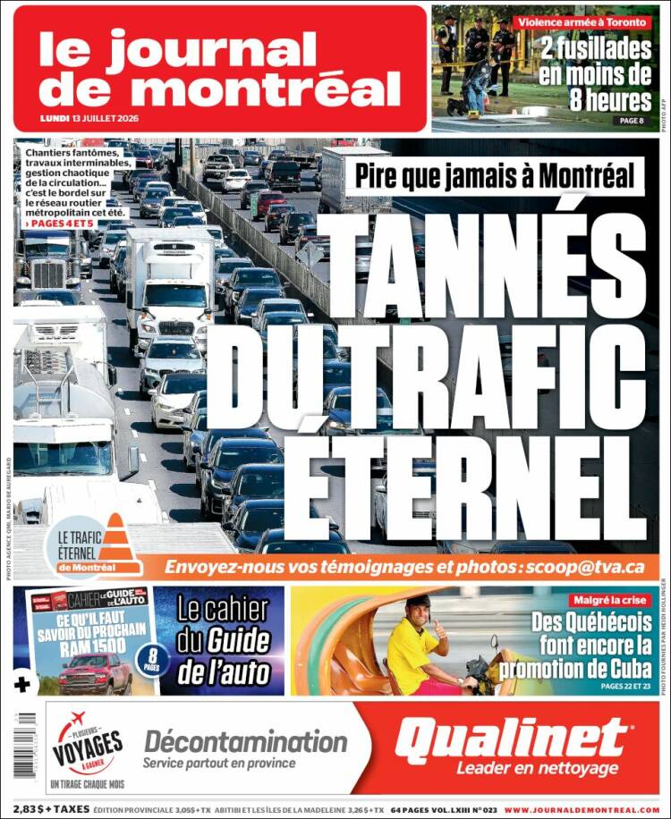 Portada de Le Journal de Montréal (Canad&aacute;)