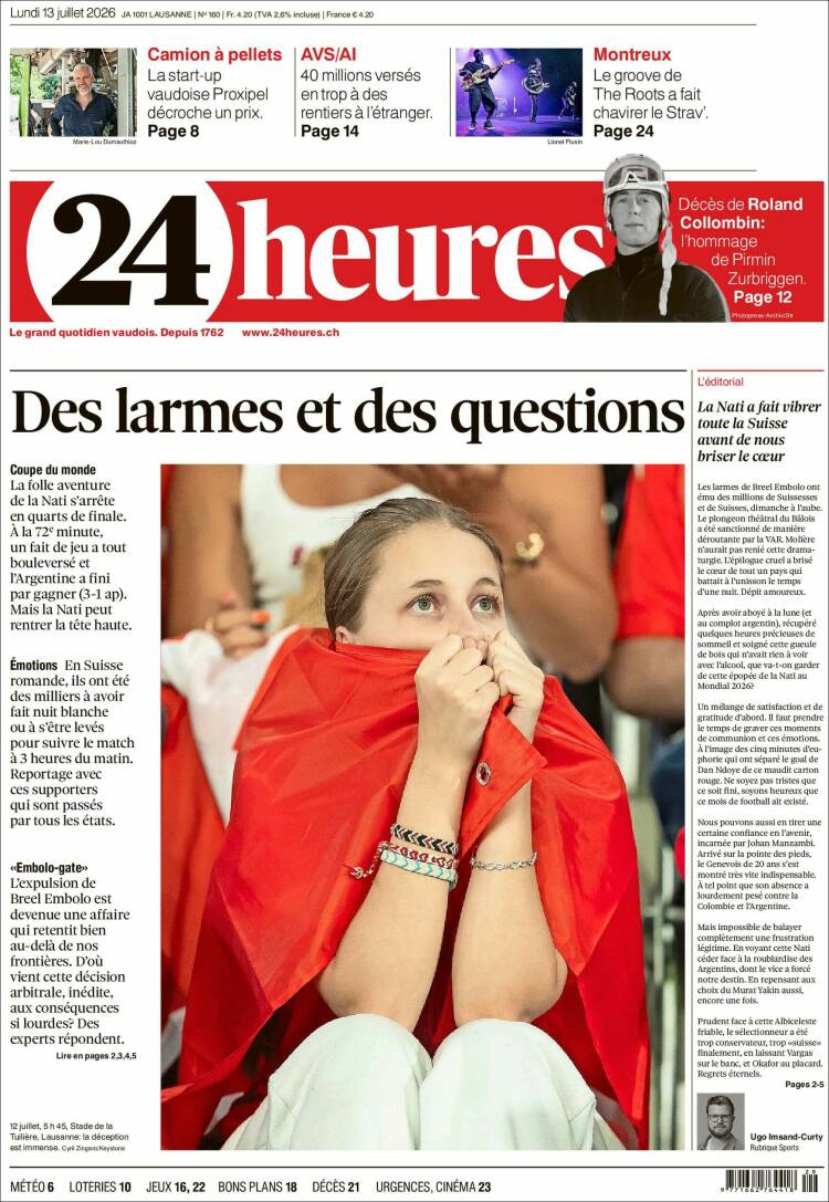 Portada de 24 Heures (Suiza)