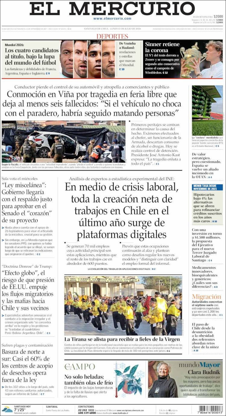 Portada de El Mercurio (Chile)