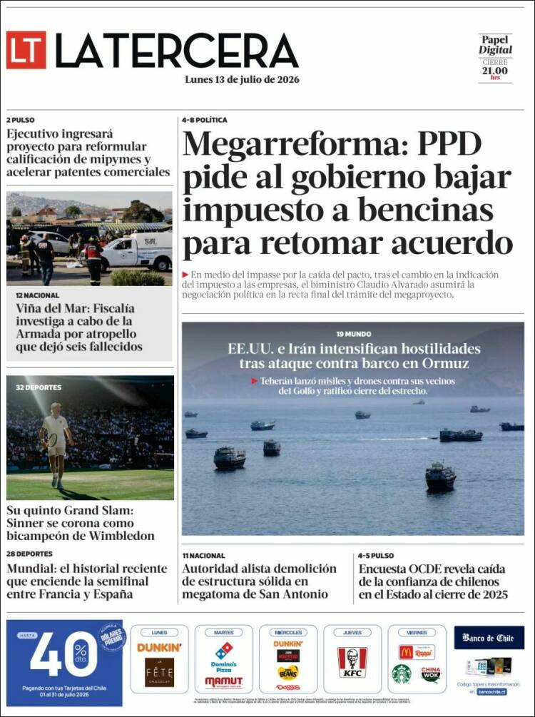 Portada de La Tercera (Chile)