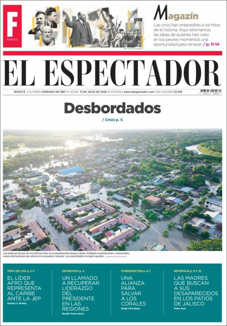 Portada de El Espectador (Colombia)