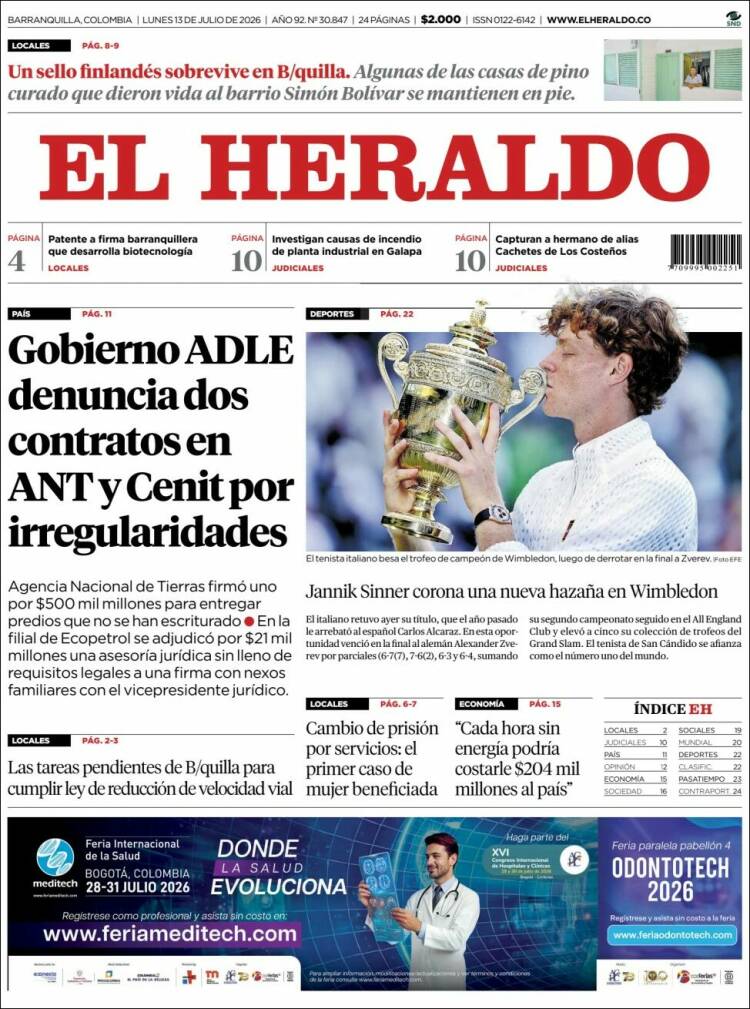Portada de El Heraldo (Colombia)