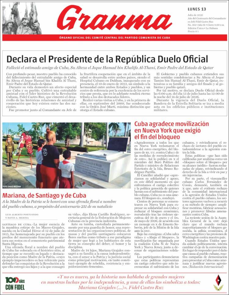 Portada de Granma (Cuba)