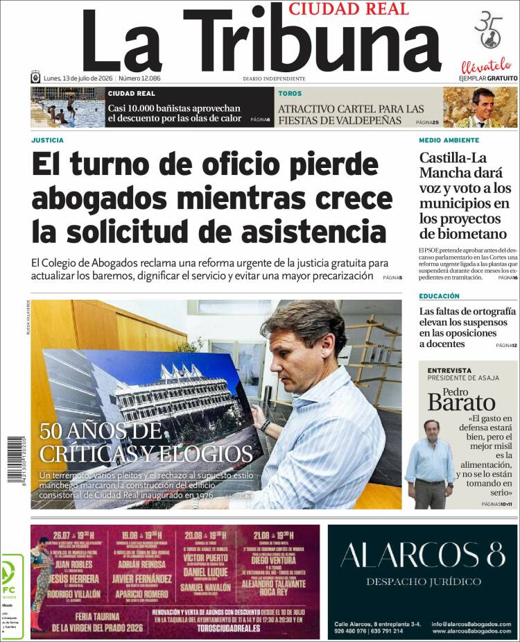 Portada de La Tribuna de Ciudad Real (Espa&ntilde;a)