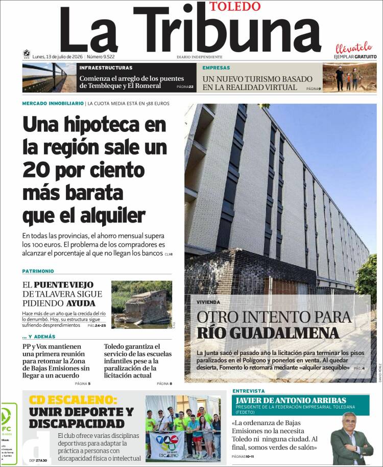 Portada de La Tribuna de Toledo (Espa&ntilde;a)