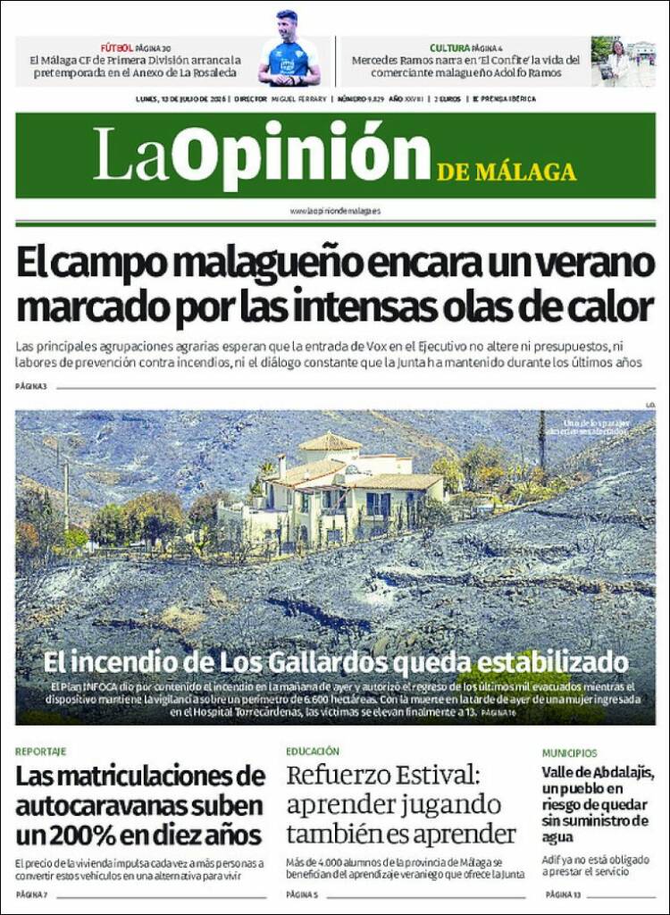 Portada de La Opinión de Málaga (Espa&ntilde;a)