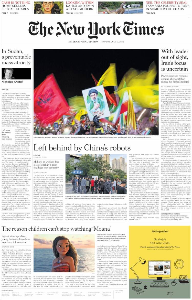 Portada de International New York Times (Europa)
