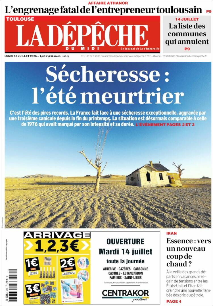 Portada de La Dépêche du Midi (Francia)