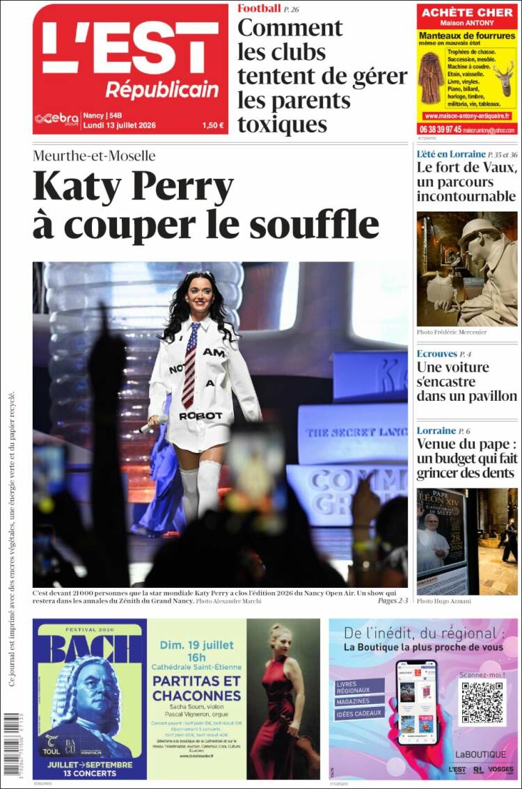 Portada de L'Est Republicain (Francia)