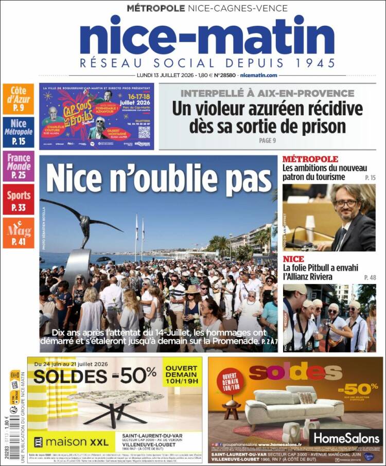 Portada de Nice-Matin (Francia)