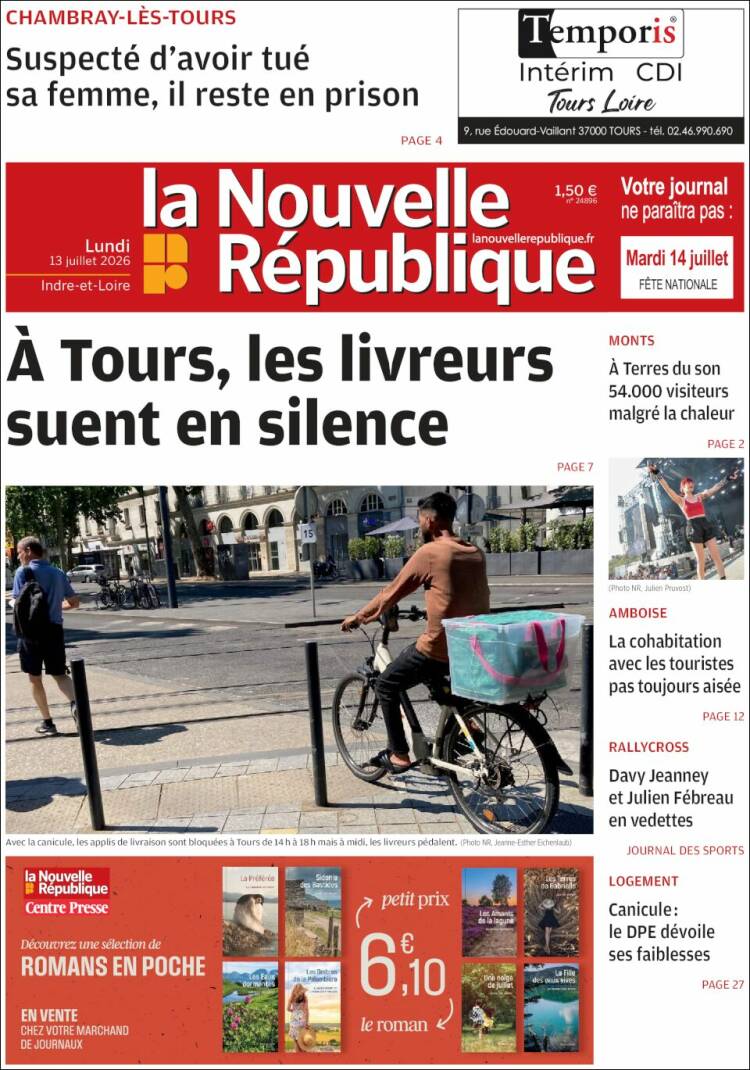 Portada de La Nouvelle Republique (Francia)
