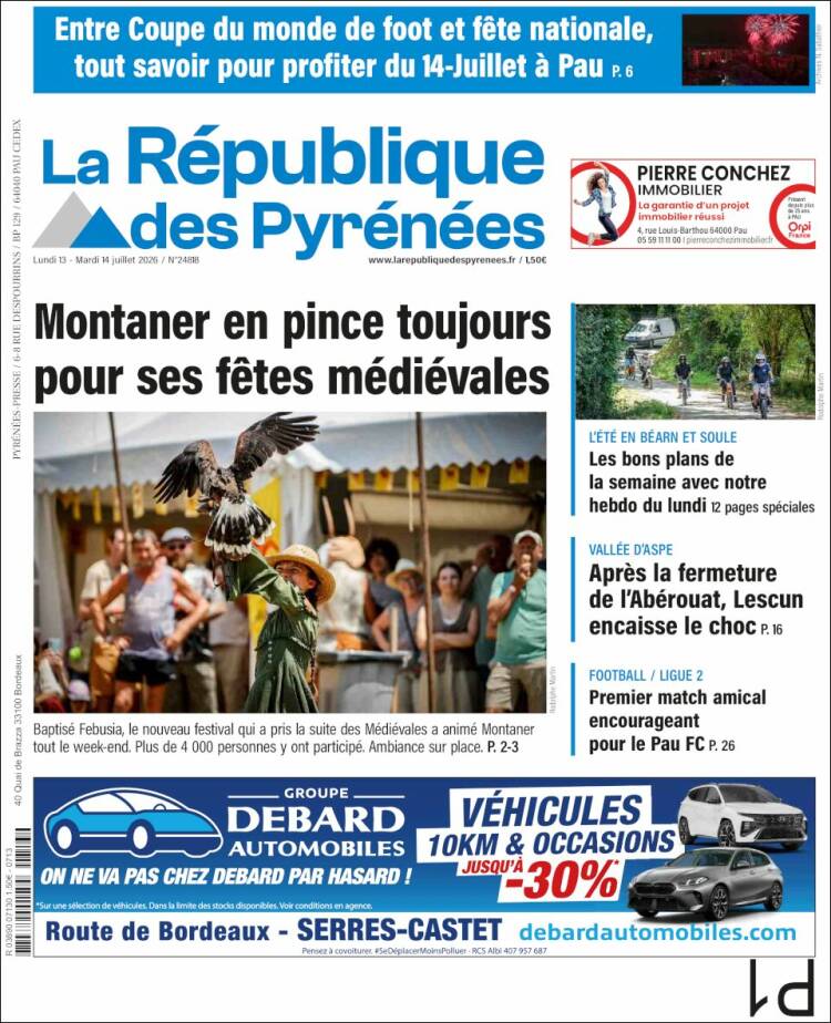 Portada de La République des Pyrénées (Francia)