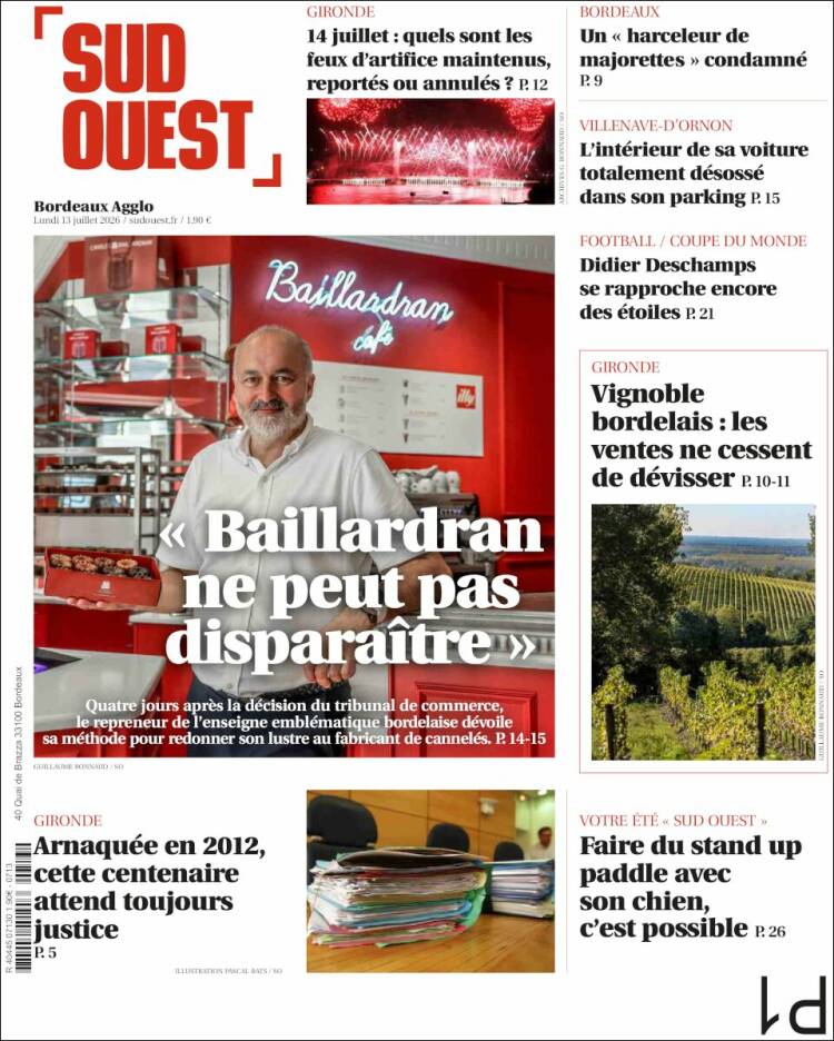 Portada de Sud Ouest (Francia)