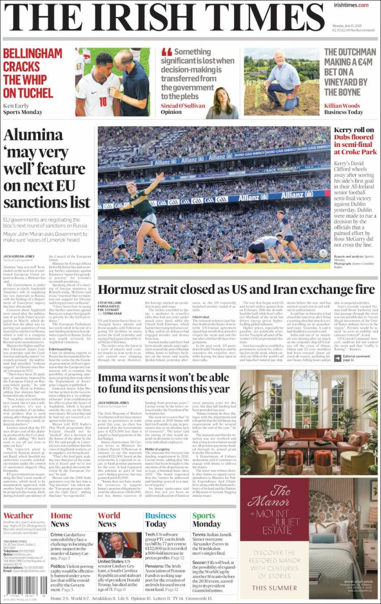 Portada de Irish Times (Irlanda)