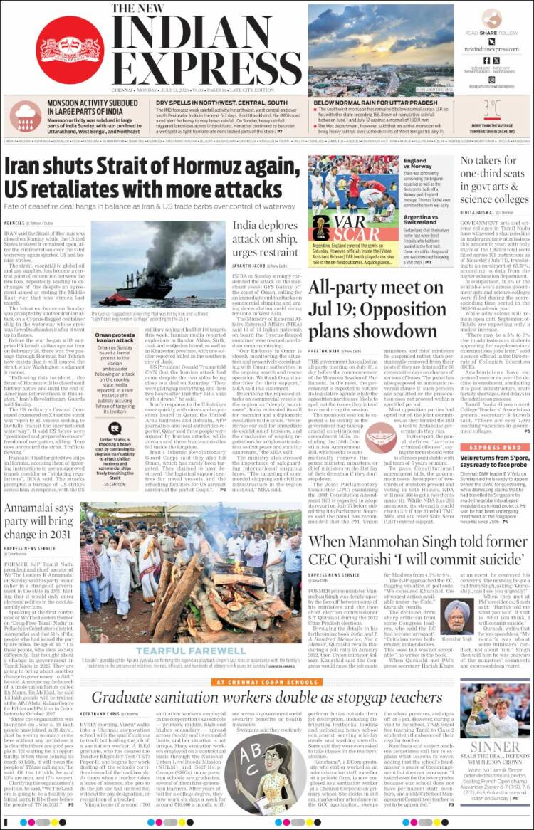 Portada de New Indian Express (India)