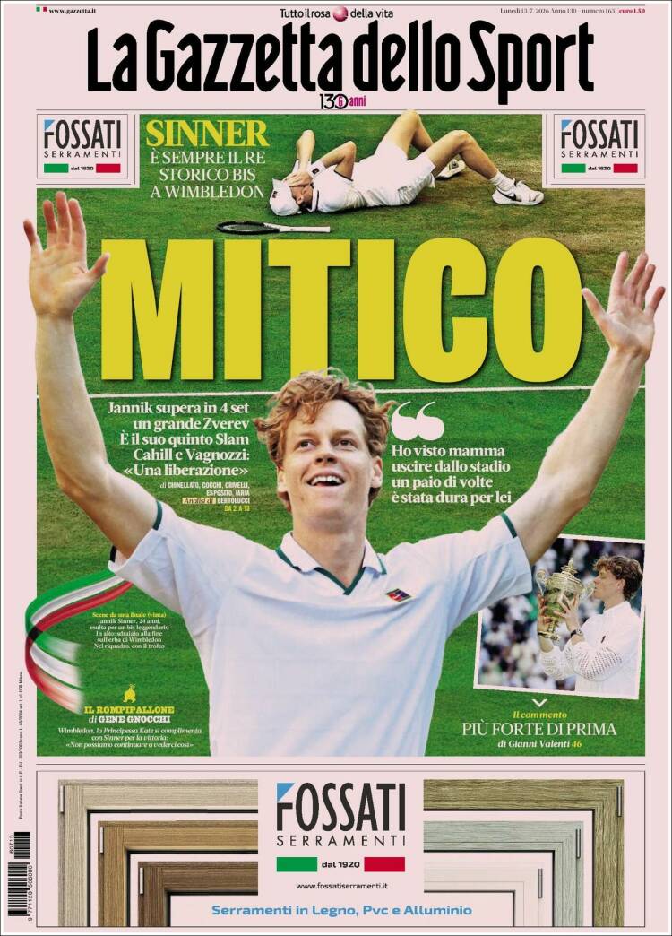 Portada de La Gazzetta dello Sport (Italia)