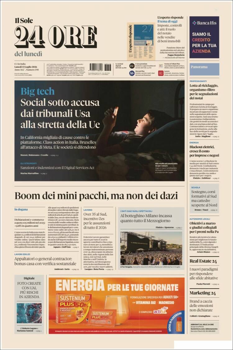 Portada de Il Sole 24 ORE (Italia)
