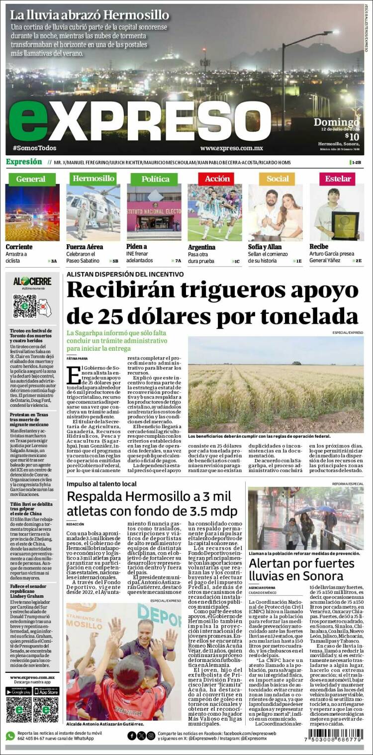 Portada de Expreso (M&eacute;xico)