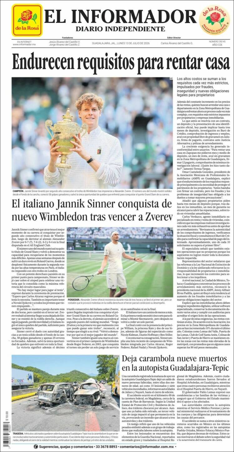Portada de El Informador (M&eacute;xico)