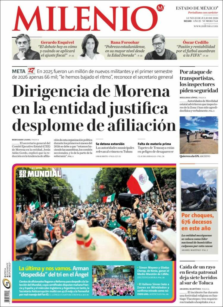 Portada de Milenio - Estado de México (M&eacute;xico)