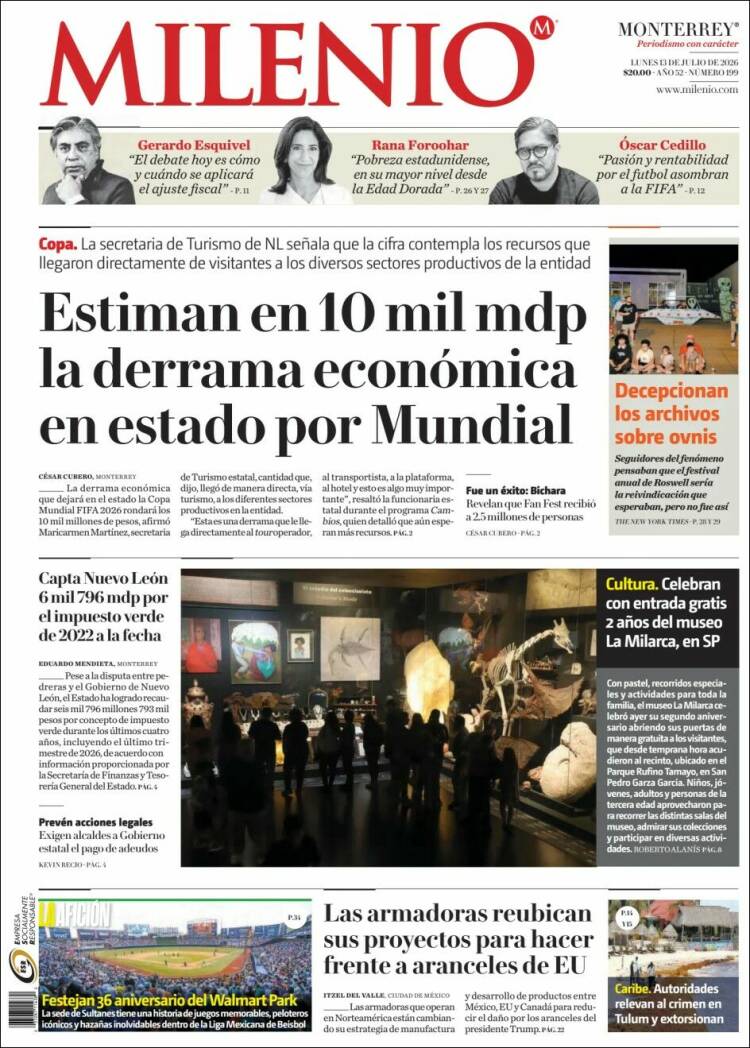 Portada de Milenio de Monterrey (M&eacute;xico)