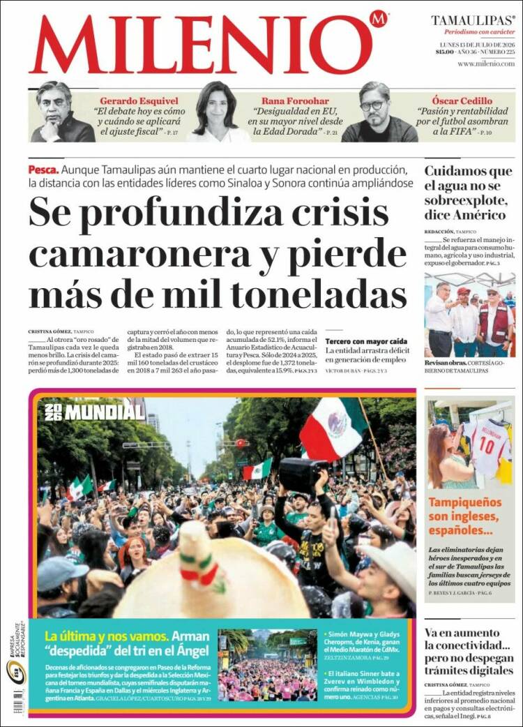Portada de Milenio - Tamaulipas (M&eacute;xico)