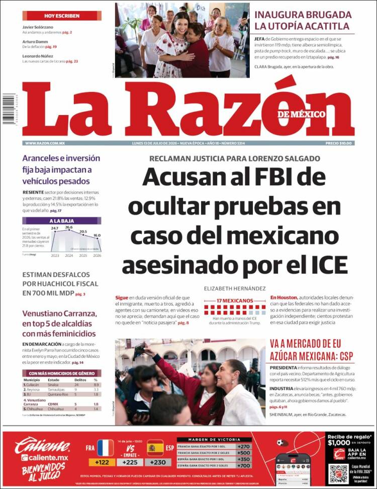 Portada de La Razón (M&eacute;xico)