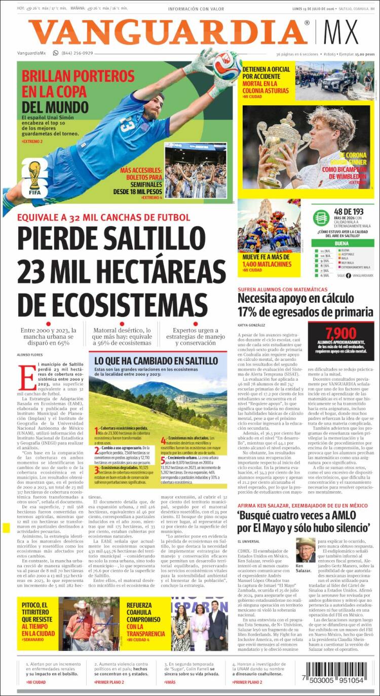 Portada de Vanguardia (M&eacute;xico)