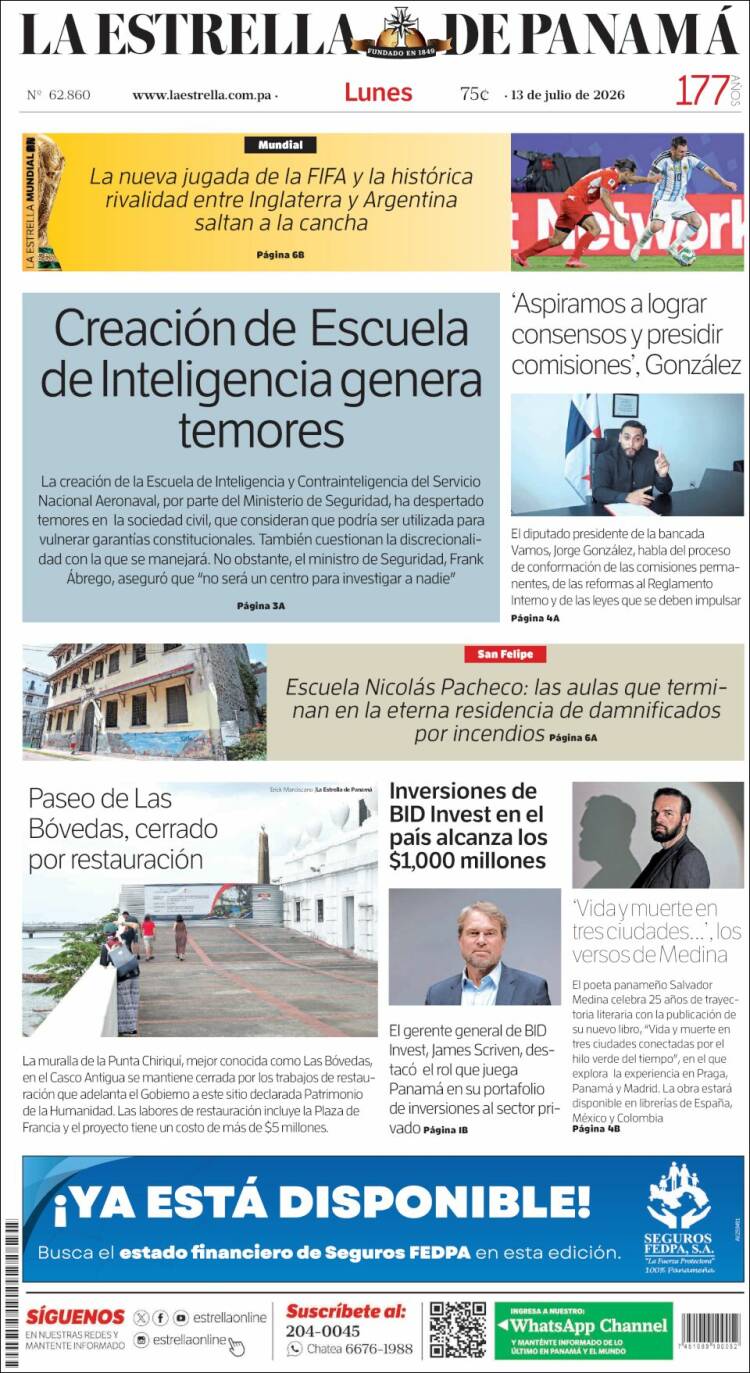 Portada de La Estrella de Panamá (Panam&aacute;)