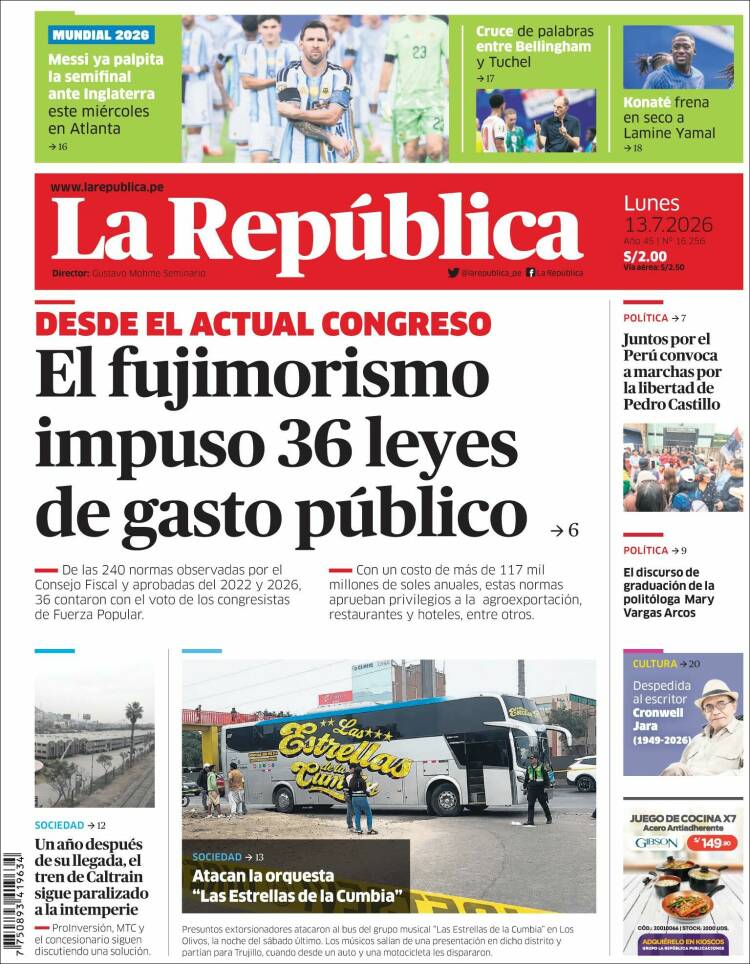 Portada de La Republica (Per&uacute;)