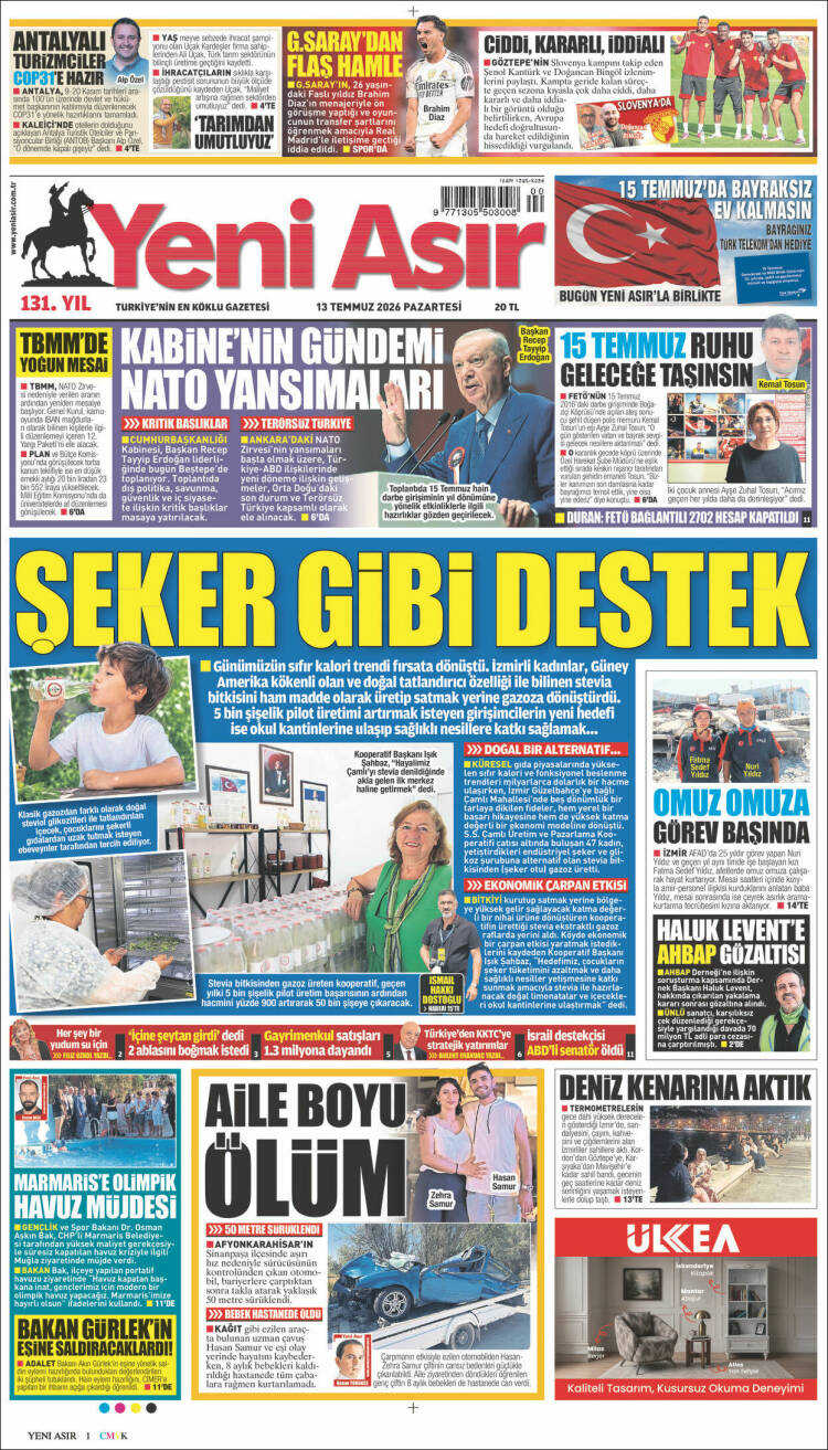 Portada de Yeni Asır (Turqu&iacute;a)