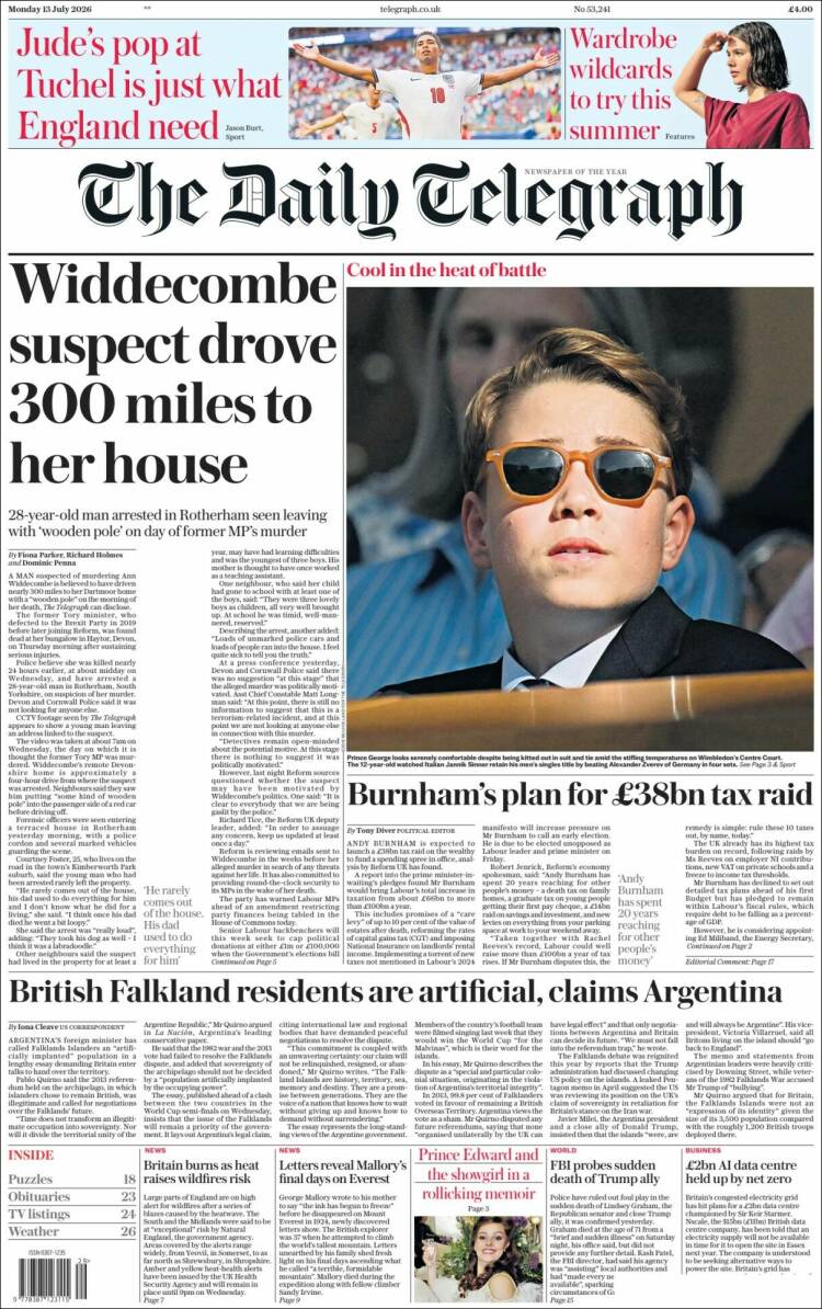 Portada de Daily Telegraph (Reino Unido)