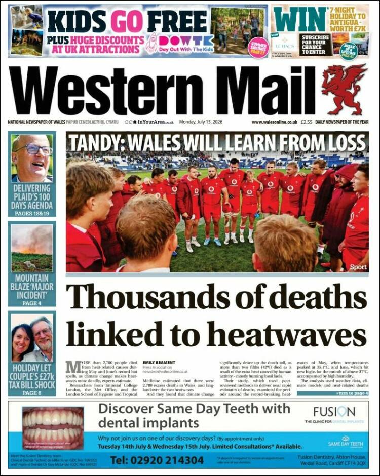 Portada de Western Mail (Reino Unido)
