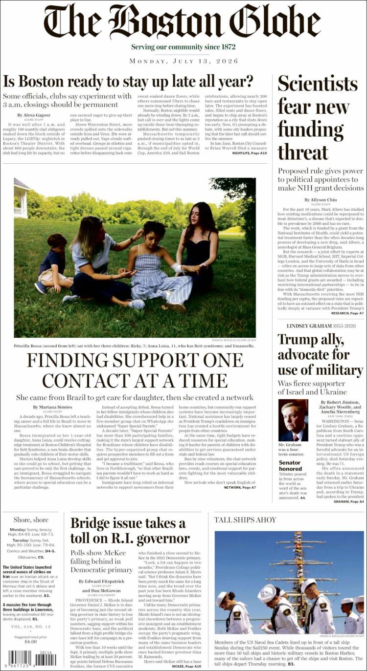 Portada de Boston Globe (USA)