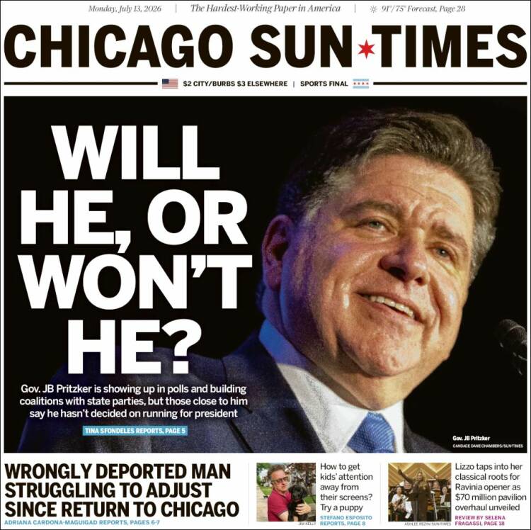 Portada de Chicago Sun-Times (USA)
