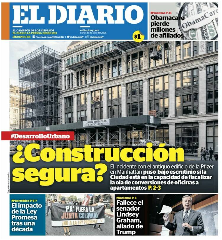 Portada de El Diario NY (USA)