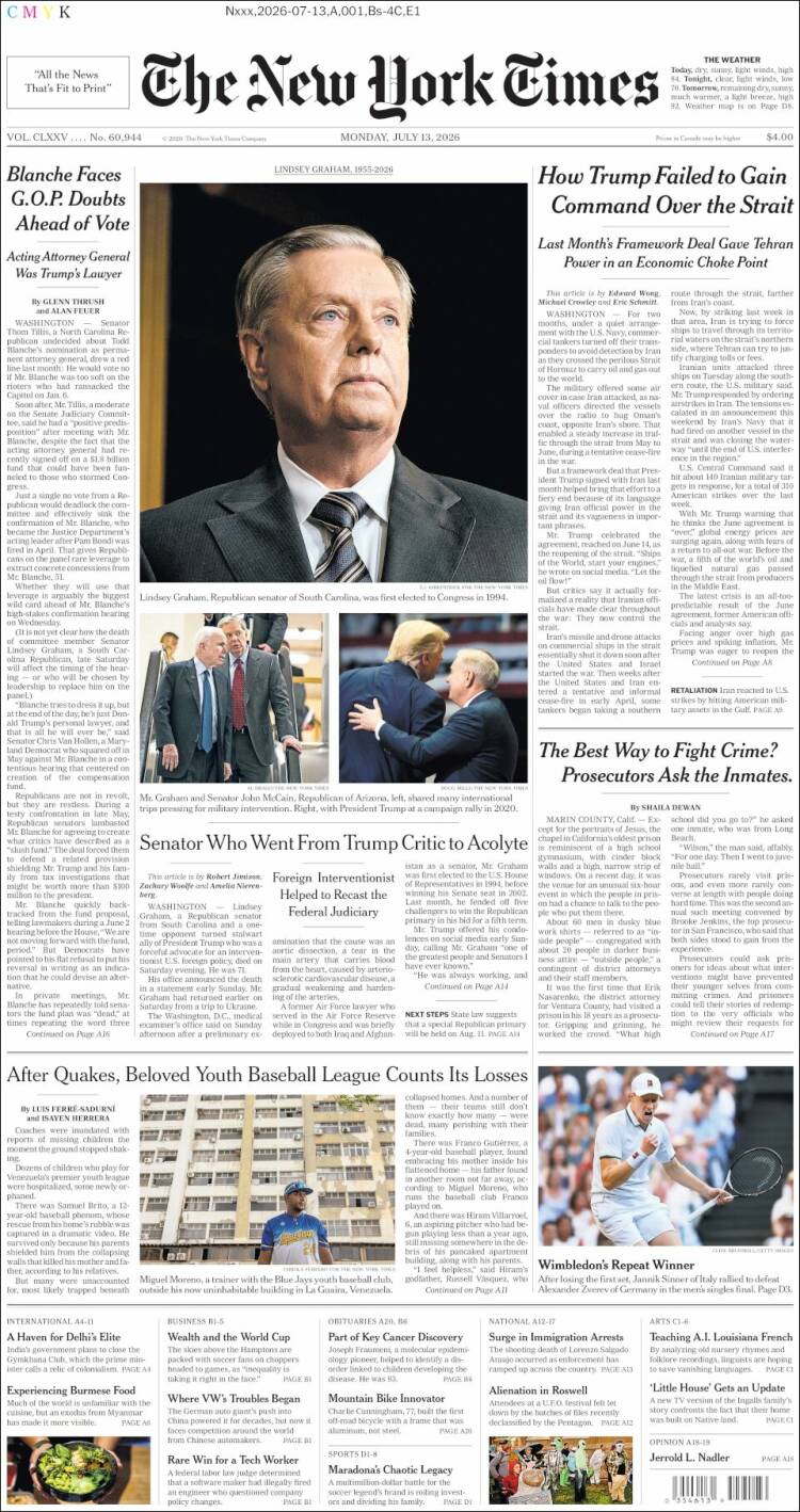 Portada de New York Times (USA)