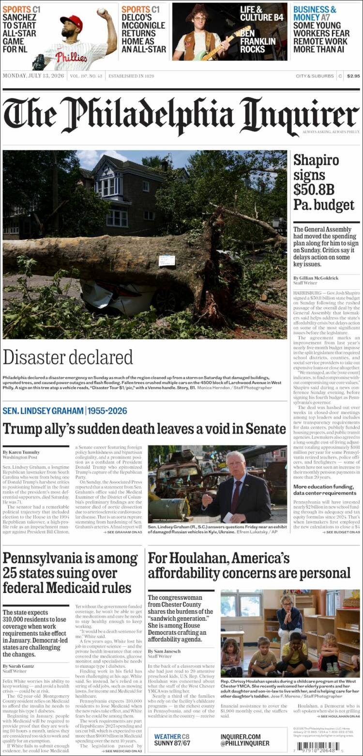 Portada de Philadelphia Inquirer (USA)