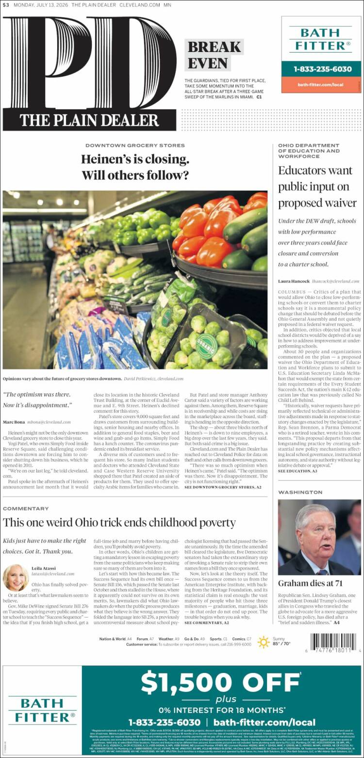 Portada de The Plain Dealer (USA)