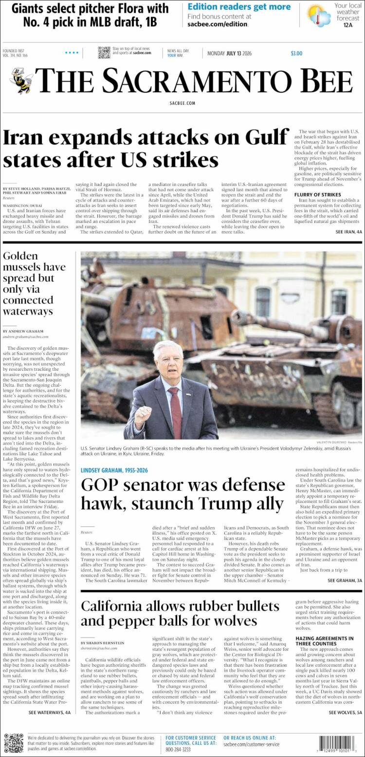 Portada de The Sacramento Bee (USA)