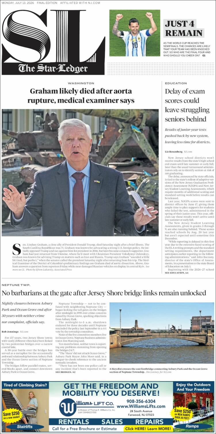 Portada de Star-Ledger (USA)