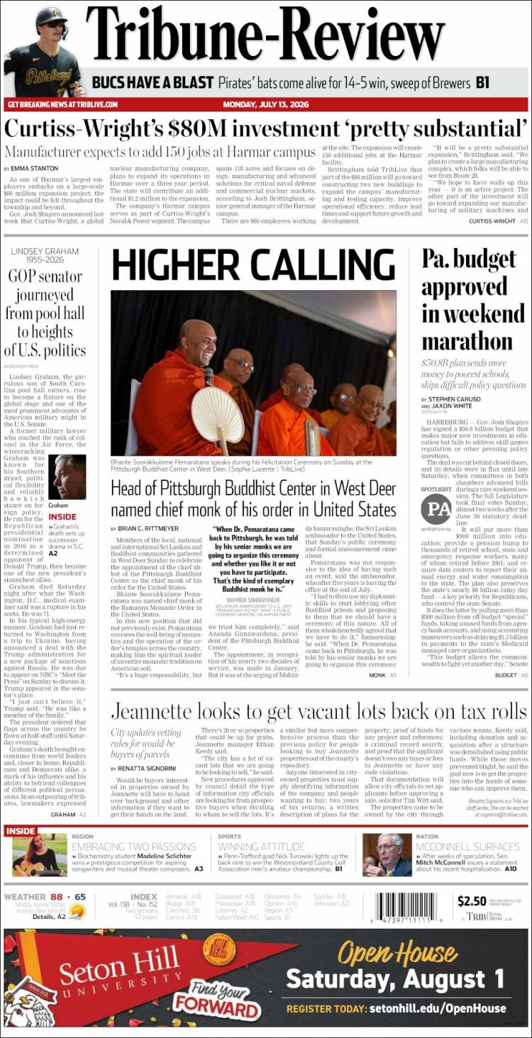 Portada de Tribune-Review (USA)