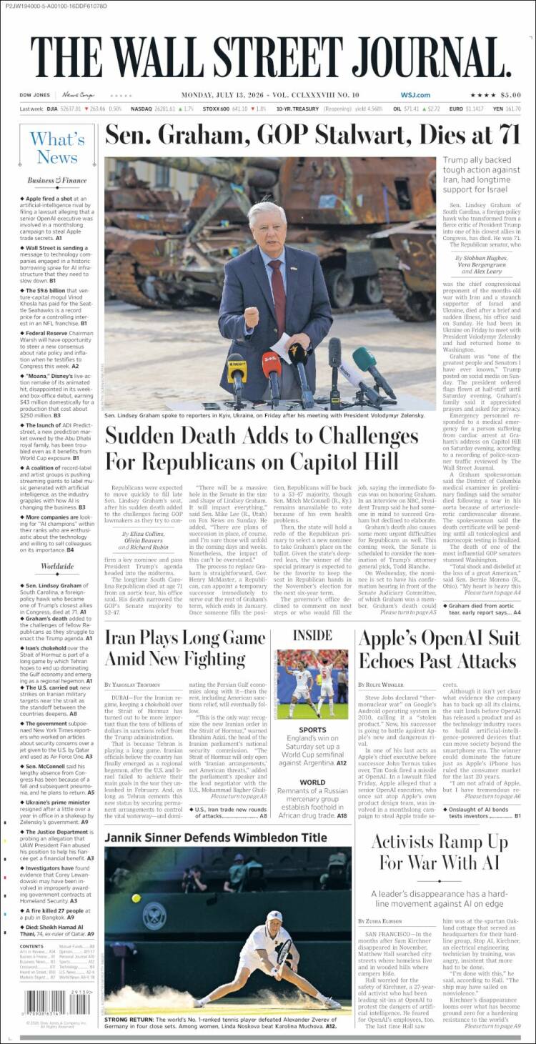 Portada de Wall Street Journal (USA)